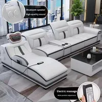 Ensemble de canapés en cuir intelligent multifonctionnel modulaire d'angle avec chaise longue, massage, éponge, grande taille, moderne, minimaliste RUYI A0096 en acier inoxydable