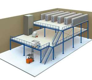 Système d'étagères de mezzanine sans boulons en acier inoxydable préfabriqué industriel, protection contre la corrosion, revêtement en poudre, rayonnage - Product Image 1