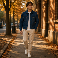 Blouson universitaire en jean noir pour homme avec fermeture éclair, surpiqûres contrastées, multi-poches, style streetwear, imperméable et respirant pour le printemps