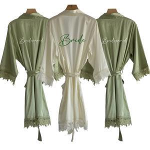 <span class=keywords><strong>Vestaglia</strong></span> da Sposa/Damigella d'onore in Raso <span class=keywords><strong>di</strong></span> <span class=keywords><strong>Seta</strong></span> con Scollo a V, Morbida e Liscia, con Bordo in Pizzo, Lunghezza al Ginocchio - Product Image 2