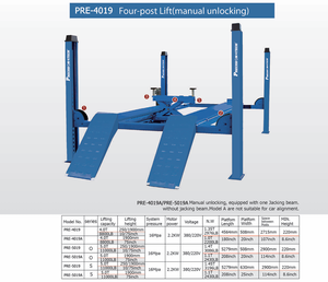 Pont élévateur 4 poteaux pour réparation automobile avec déverrouillage manuel, fabrication chinoise, à vendre - Product Image 2