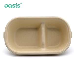 Bol à salade à deux compartiments personnalisable, biodégradable, jetable, en bagasse de canne à sucre, écologique, avec couvercle hydrofuge - Product Image 1