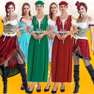 ชุดบาวาเรียนสำหรับผู้หญิง ชุดเดรส Dirndl แขนสั้น ผ้าทอ สำหรับการแสดงบนเวที สีแดง สีเขียว สีน้ำเงิน มีหลายขนาดให้เลือก - Product Image 1