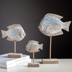 ชุดรูปปั้นปลาไม้แกะสลักด้วยมือ 2 ชิ้น สไตล์เมดิเตอร์เรเนียน สำหรับตกแต่งโต๊ะทำงานที่บ้านหรือสำนักงาน - Product Image 2