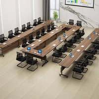 Table de conférence pliable moderne, extensible, rectangulaire, avec plateau en bois et pieds en métal, mobilier de bureau
