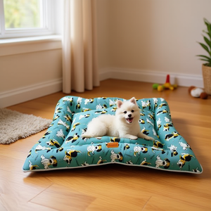 Set di Tre Pezzi di Tappetini per Cani in Lino Stampato con Sfondo Verde, Perfetti Lettini per Cani - Product Image 3