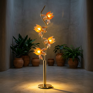 Wholesale 4-Head Lotus Accent <b>Floor</b> <b>Lamp</b>, S-curve Golden Frame, Acrylic Petal Shade, Warm Glow for Villa Interior Styling - Product Image 3