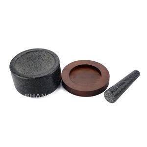 完璧なスパイスとハーブ研削御影石モルタルとペスルセット木制ベース - Product Image 6