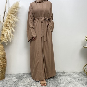 Top Sell Wrinkle Crepe 2pcs Abaya Set Wide Sleeve Dubai Abayas With Pockets Sleeveless Inner Dress 10 Colors 1956# - Product Image 6