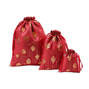Sacs cadeaux de Noël Dry Power en tissu à motif bambou avec cordon de serrage, 30x40, 20x30, 15x20, motif arbre estampé or, pour rangement de cadeaux - Product Image 5