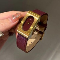 Montre décontractée de luxe pour femme, en acier inoxydable, bracelet en cuir, boîtier tonneau, mouvement à quartz en laiton et cristal, largeur de bracelet 18 mm