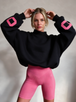 Sweat-shirt à col montant pour femme avec logo personnalisé, coupe décontractée, en molleton de coton brodé, pull oversize