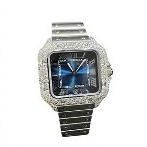 14K White Gold Moissanite Stainless Steel Case Automatic Mechanical Square <b>Watch</b> 10 Bar Bracelet Clasp Glass Dial India - Product Image 1