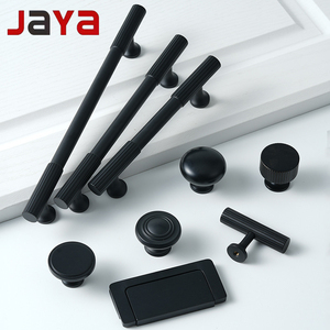 JAYA moderne simple trou unique tiroir porte d'armoire poignée en cuivre noir porte d'armoire poignée rayée en laiton français - Product Image 1
