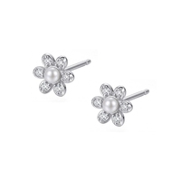 Waldstil Frische Kleine Blumen-Diamant Mini-Ohrringe S925 Sterling Silber Blumen-Zirkon-Perlen-Ohrstecker YB-XY-1116
