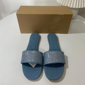 QuiteS Summer New Fashion Women's Flat <b>Open</b> Toe Back Empty Sandals Blue Rhinestones Casual Anti-Slip - Product Image 3