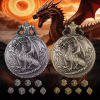 Collier en métal avec design de montre de poche, dés à jouer en métal avec dragon rugissant, jeu de dés DND pour dragon et donjons