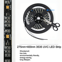 Bande LED UVC 3535 à double bande 275nm + 400nm, 16-18W, 12V, 30 LED par mètre, IP20, résistante aux chocs
