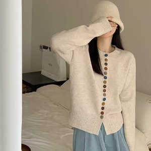 Cardigan tricoté boutonné simple et coloré de style coréen pour femme, nouvelle collection automne/hiver 2026, <span class=keywords><strong>pull</strong></span> court ample haut de gamme - Product Image 3