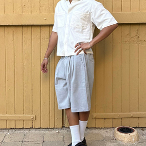 <span class=keywords><strong>Pantaloncini</strong></span> Eleganti da Uomo <span class=keywords><strong>Grigi</strong></span> a Gamba Larga Plissettati, Casual da Ufficio, con Elastico in Vita, Vestibilità Ampia, OEM - Product Image 2
