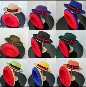 Nuevo Sombrero Fedora Rojo de Dos Tonos Personalizado, Sombrero Trilby de Ala Corta con Borde Levantado para Hombre, Ideal para Fiestas - Product Image 2