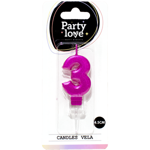 Velas Decorativas para Fiesta, Número 3, Color Fucsia, 4.5 cm, Decoración para Pastel de Cumpleaños - Product Image 1
