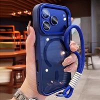 Étui de téléphone transparent antichoc avec support d'objectif en métal transparent à chargement magnétique sans fil de haute qualité pour Iphones 15 Pro Max 17 16