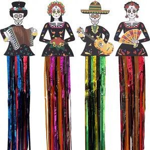 codree 4 PCS Large Day of the Dead Sugar Hanging Decorations-39x8.6 Inch Dia De Los Muertos Hanging Decorations for Day