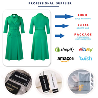 Robe Tendance Automne D3294 pour Femme – Élégante et Décontractée, Col Tailleur Croisé, Manches Trois-Quarts, Idéale pour le Bureau
