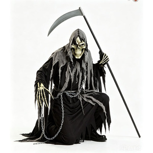 Costume da Mietitore per Adulti, Abito da Scheletro Fantasma per Halloween, Outfit da Dio <span class=keywords><strong>della</strong></span> <span class=keywords><strong>Morte</strong></span> per Feste di Carnevale con Guanti+<span class=keywords><strong>Falce</strong></span>+Catena - Product Image 2