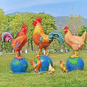 Statues de coqs <span class=keywords><strong>en</strong></span> fibre de verre pour la décoration extérieure avec éclairage LED, sculpture d'animaux de la ferme <span class=keywords><strong>en</strong></span> fibre de verre pour le jardin - Product Image 4