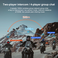Kit Intercom Moto 4 Personnes 1000M avec Casque Audio Mesh, Autonomie Batterie 25H, Étanchéité IPX6, Sans Fil 5.1