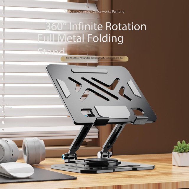 Desktop 360° Degree Rotating Tablet Pc Stands, Rotatable Foldable Metal Stand , Portable Office Cooling Stand, for iPad Tablet