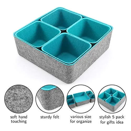 Caja de almacenamiento de tela de fieltro de estilo nórdico portátil, organizadores de cajones de oficina multifuncionales, divisores, cajones, cajas de almacenamiento