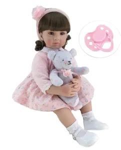 60センチメートルSilicone Reborn Toddler Girl Baby Paly Doll Lifelike Vinyl Pink Princess Toy With Bear Birthday Gift Limited Edition Doll