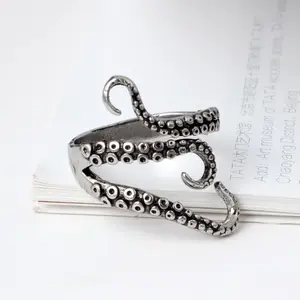 Silver Octopus Rings Gothic Deep Sea Monster Squid Finger Tentacles Ring Opening Adjustable Ring