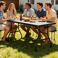 Table de camping pliante légère noire CE 8 FT, table de repas rectangulaire portable en acier allié et plastique pour l'extérieur