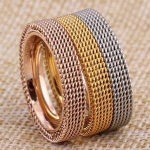 Bague en acier inoxydable double couche à mailles, trois couleurs, 4 mm, creuse, unisexe, bijou tendance, cadeau, or rose, or - Product Image 1