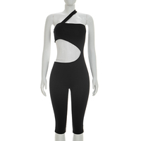 Viviblook D26JP111 Combinaison décontractée d'été pour femme, épaules dénudées, asymétrique, sans bretelles, évidée, sans manches, couleur unie