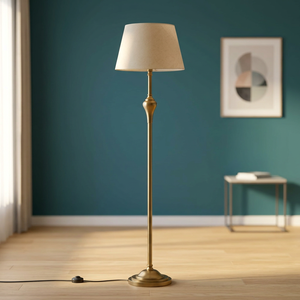 Lámpara de Pie de Lujo Ajustable en Altura, 1.5m, con Acabado Dorado Antiguo y Pantalla de Tela Beige Estilo Imperio - Product Image 4