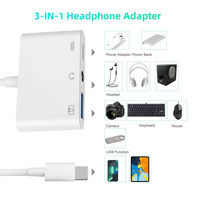 Kabel OTG 3 in 1 Lightning ke Jack 3.5mm Male ke USB Female, Konektor Memori Kamera, Pengisi Daya Headphone, Audio Kamera, Adaptor Aux