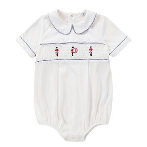 Personalizado verano español Vintage bebé niños Smocked bordado mameluco Peter Pan Collar ropa de niño - Product Image 1