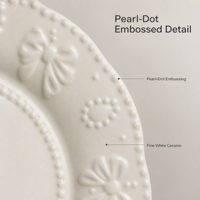 Assiette à dîner en céramique vintage de 8 pouces avec nœud en relief, bord ondulé perlé blanc, assiette à dessert et à salade en porcelaine pour la décoration de table à la maison