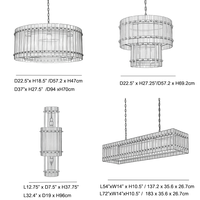 Lustre rectangulaire moderne de luxe américain de 54 pouces en laiton fini avec verre cannelé transparent fait main pour salon et salle à manger