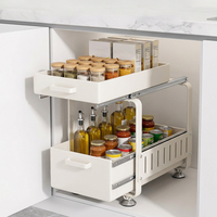 Organisateur d'évier de cuisine moderne KBLEADER en acier au carbone noir, double niveau, étagère coulissante, gain de place