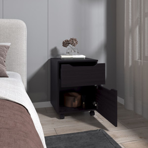 Nightstand 2 <b>Drawer</b> Black With Wheels Bedroom <b>Storage</b> <b>Drawer</b> Unit - Product Image 2
