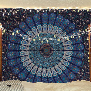 Indien Bohème Lotus Fleur Sarcelle Mandala Tapis <span class=keywords><strong>Tapisserie</strong></span> Tenture Literie Tapisseries - Product Image 1