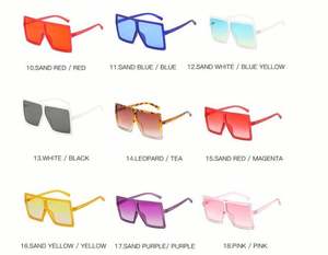 Lunettes de soleil carrées surdimensionnées pour femmes, nouveau style rétro, monture large, verres plats, teintes claires rouge et bleu, protection UV400, avec logo personnalisé - Product Image 3