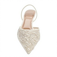 Sandales d'été à talons hauts pour femmes ZA, en dentelle brodée florale, à enfiler, bout pointu, talon fin, antidérapantes, avec accent perle, chaussures habillées