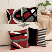 Housse de coussin géométrique moderne YINUAN, motif lignes rouges, noires et grises, housse de coussin décorative pour canapé